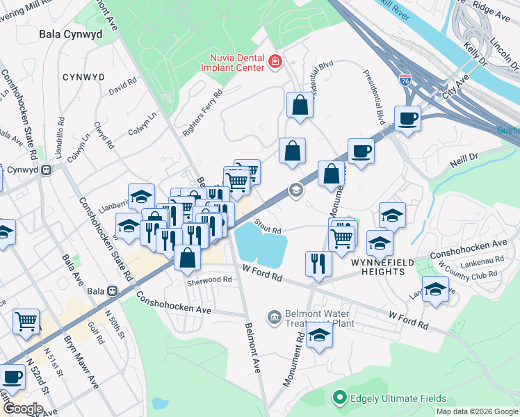 map of restaurants, bars, coffee shops, grocery stores, and more near 225 U.S. 1 in Bala Cynwyd