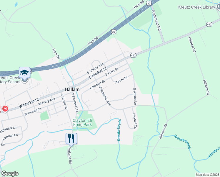 map of restaurants, bars, coffee shops, grocery stores, and more near 260 Robin Ann Court in Hallam