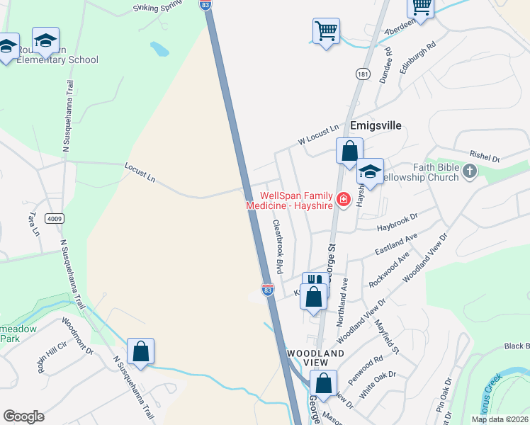 map of restaurants, bars, coffee shops, grocery stores, and more near 2782 Clearbrook Boulevard in York