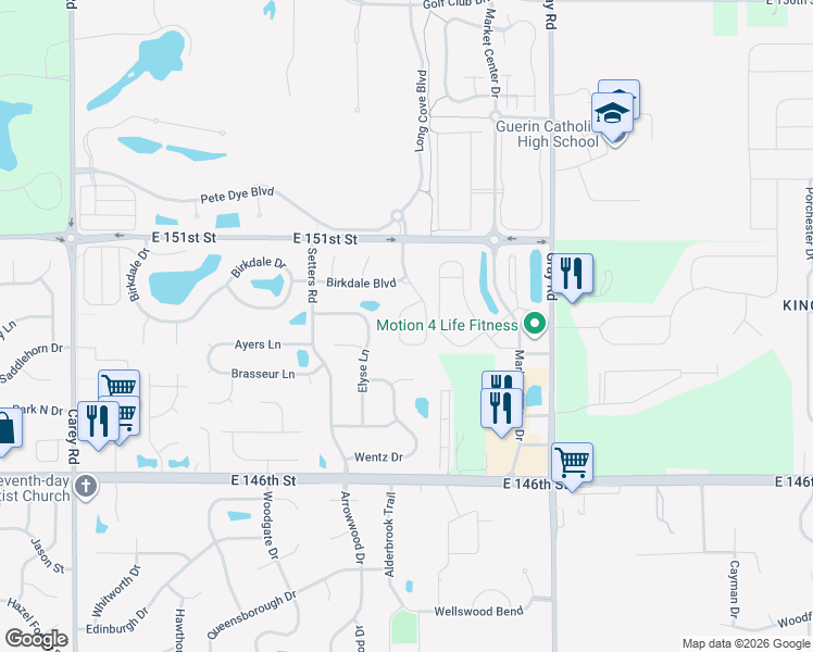 map of restaurants, bars, coffee shops, grocery stores, and more near 14915 Black Wolf Run Drive in Carmel