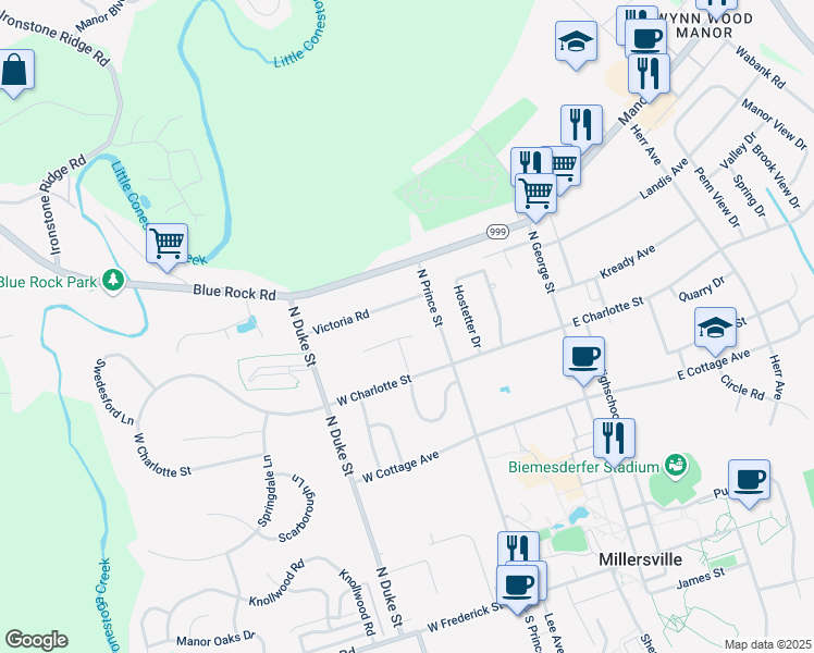 map of restaurants, bars, coffee shops, grocery stores, and more near 26 Kendes Road in Millersville