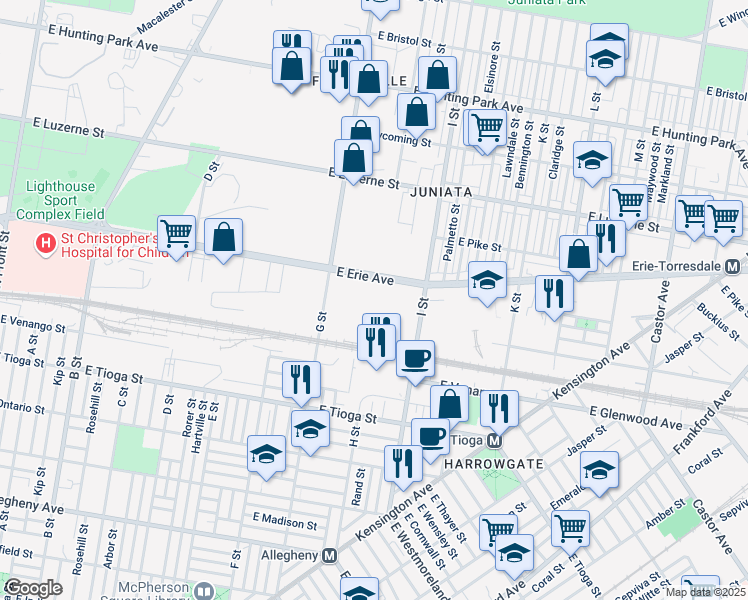 map of restaurants, bars, coffee shops, grocery stores, and more near 826 East Erie Avenue in Philadelphia