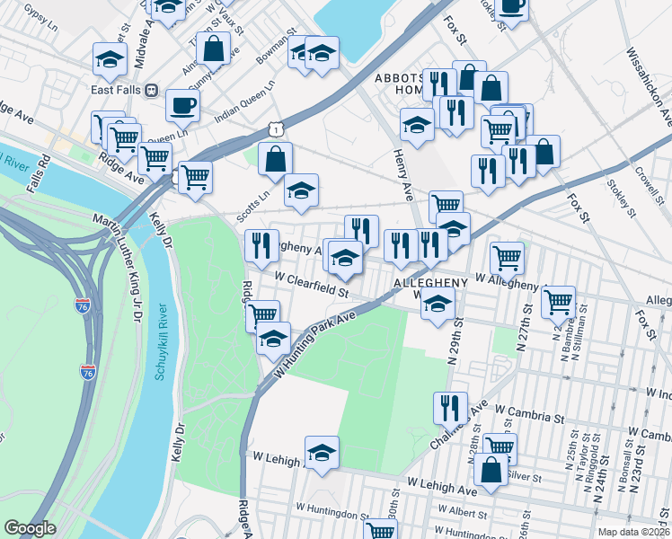 map of restaurants, bars, coffee shops, grocery stores, and more near in Philadelphia