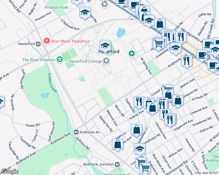 map of restaurants, bars, coffee shops, grocery stores, and more near 700 Ardmore Avenue in Ardmore