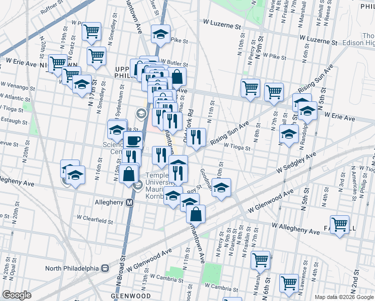 map of restaurants, bars, coffee shops, grocery stores, and more near in Philadelphia
