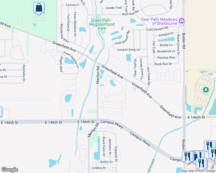 map of restaurants, bars, coffee shops, grocery stores, and more near 14698 Gallant Fox Drive in Noblesville
