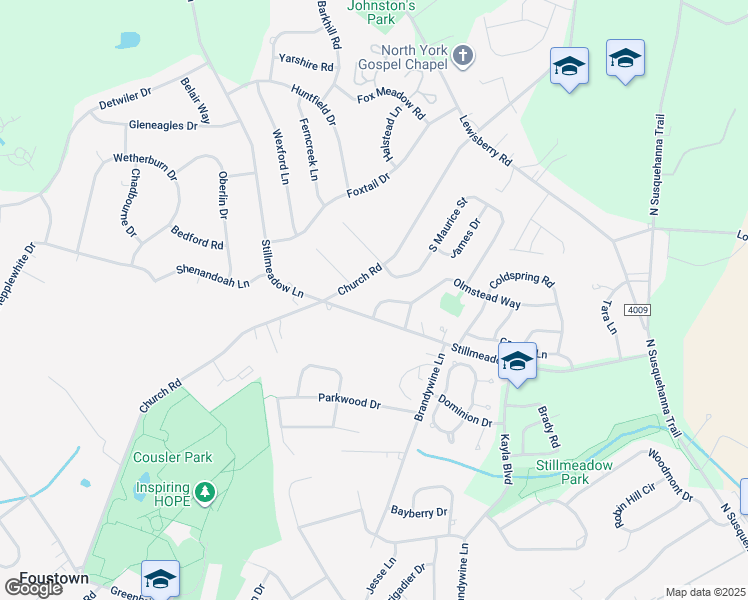 map of restaurants, bars, coffee shops, grocery stores, and more near 745 Penn State Drive in York
