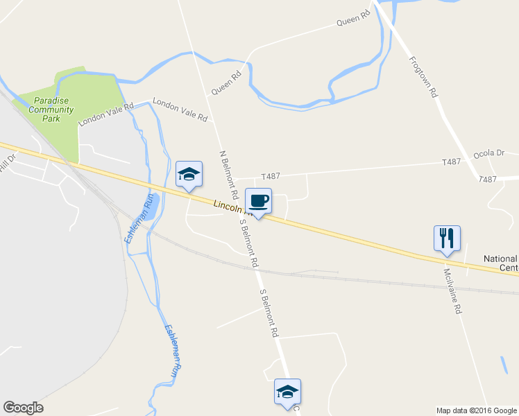 map of restaurants, bars, coffee shops, grocery stores, and more near 3313 Lincoln Hwy E in Paradise