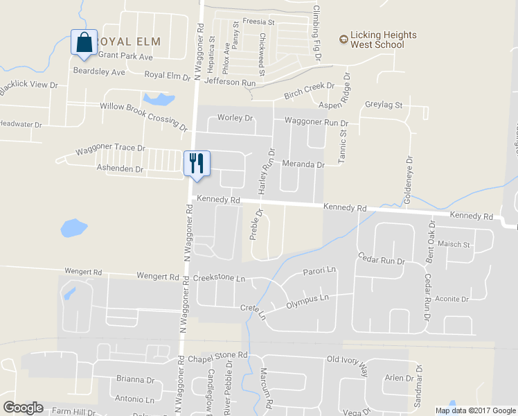 map of restaurants, bars, coffee shops, grocery stores, and more near 1041 Preble Drive in Blacklick