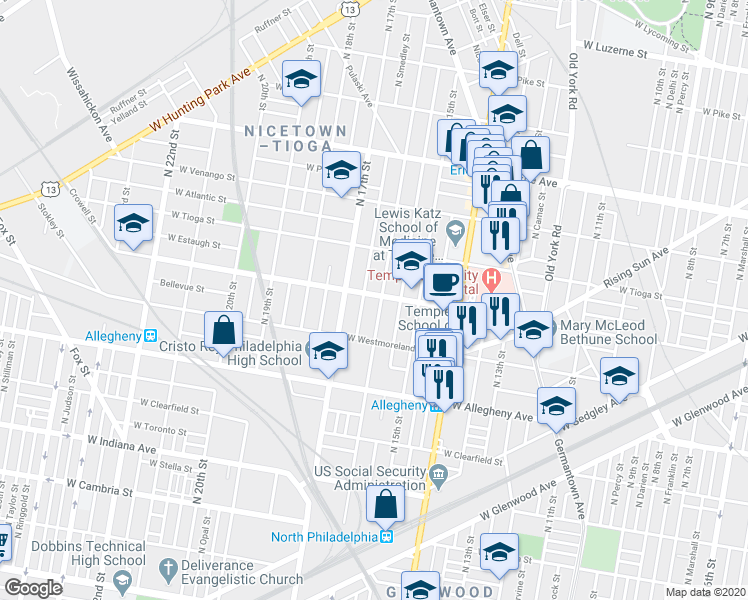 map of restaurants, bars, coffee shops, grocery stores, and more near 3348 North 16th Street in Philadelphia
