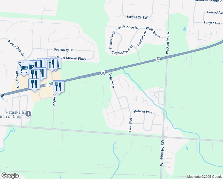 map of restaurants, bars, coffee shops, grocery stores, and more near 1012 Legacy Lane in Pataskala