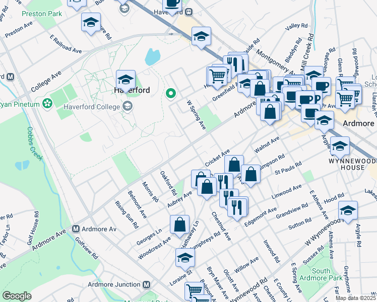 map of restaurants, bars, coffee shops, grocery stores, and more near 819 Ardmore Avenue in Ardmore