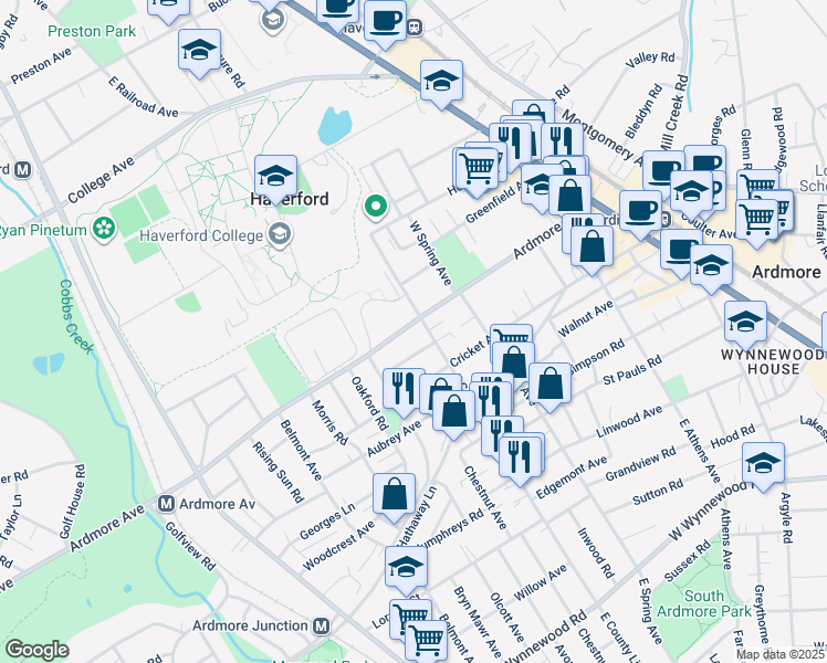 map of restaurants, bars, coffee shops, grocery stores, and more near 819 Ardmore Avenue in Ardmore