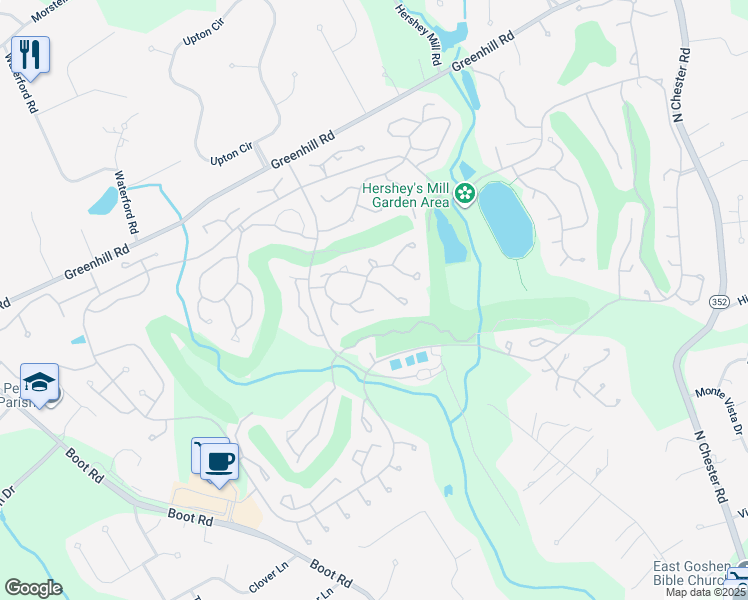map of restaurants, bars, coffee shops, grocery stores, and more near 474 Eaton Way in West Chester