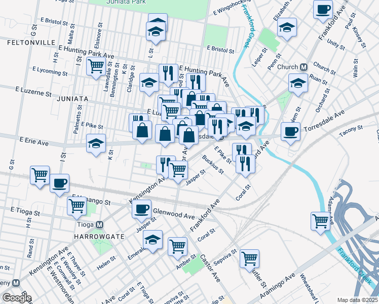 map of restaurants, bars, coffee shops, grocery stores, and more near 3801 Castor Avenue in Philadelphia