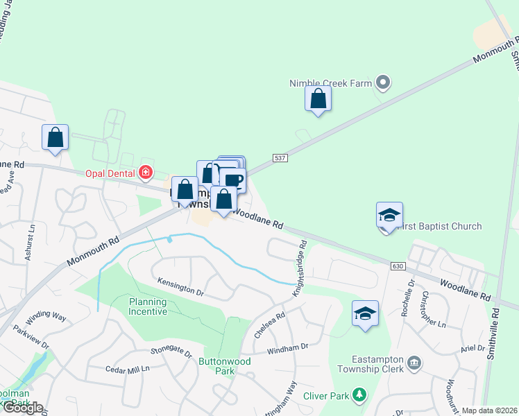 map of restaurants, bars, coffee shops, grocery stores, and more near 1311 Woodlane Road in Mount Holly