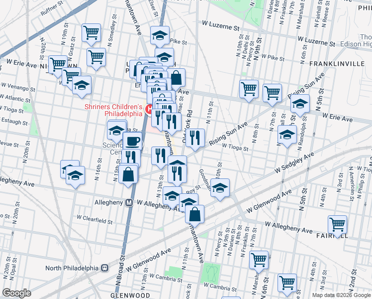 map of restaurants, bars, coffee shops, grocery stores, and more near in Philadelphia