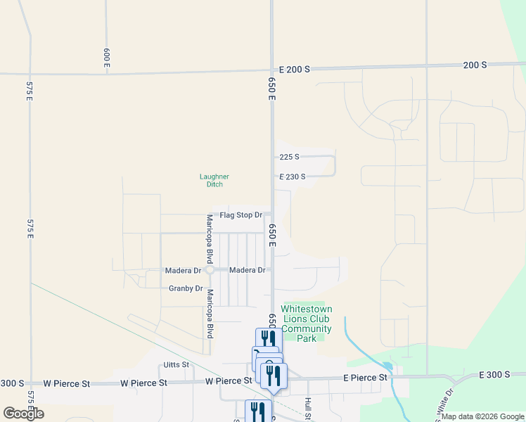 map of restaurants, bars, coffee shops, grocery stores, and more near 2443 650 East in Whitestown