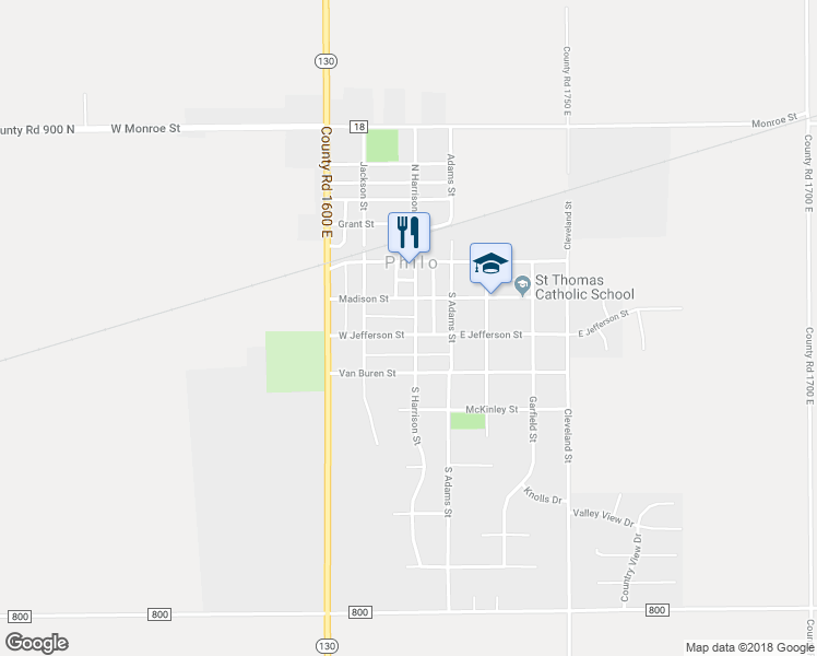 map of restaurants, bars, coffee shops, grocery stores, and more near 207 Harrison Street in Philo