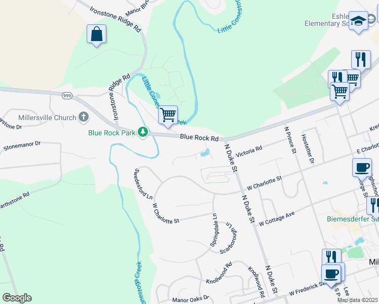 map of restaurants, bars, coffee shops, grocery stores, and more near 17 Sunrise Terrace in Millersville