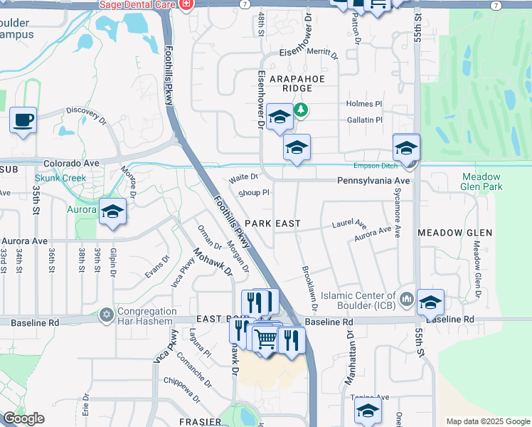 map of restaurants, bars, coffee shops, grocery stores, and more near 921 Teller Circle in Boulder