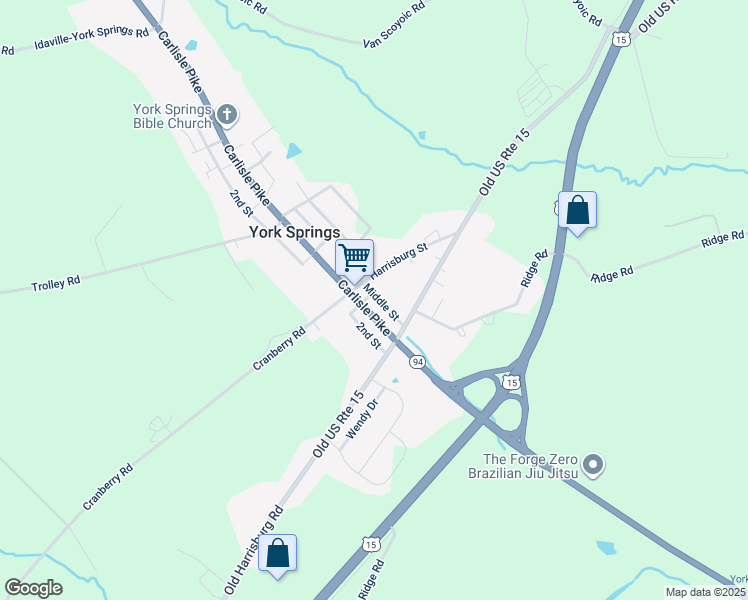 map of restaurants, bars, coffee shops, grocery stores, and more near 126 Middle Street in York Springs