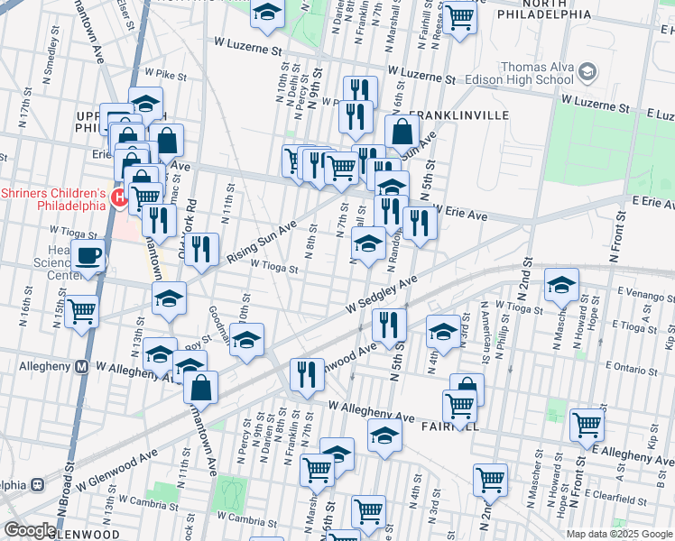 map of restaurants, bars, coffee shops, grocery stores, and more near 3509 North 7th Street in Philadelphia