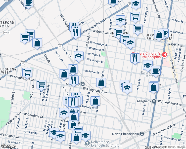 map of restaurants, bars, coffee shops, grocery stores, and more near 3315 North 21st Street in Philadelphia