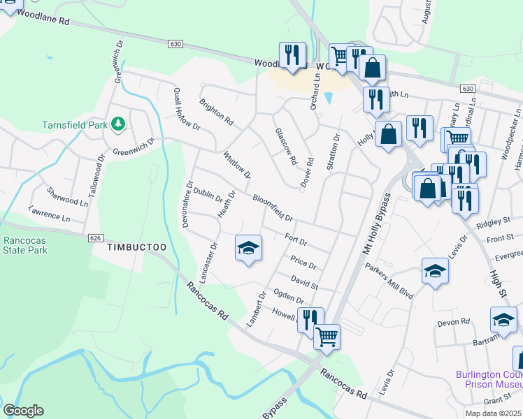 map of restaurants, bars, coffee shops, grocery stores, and more near 901 Russo Drive in Westampton