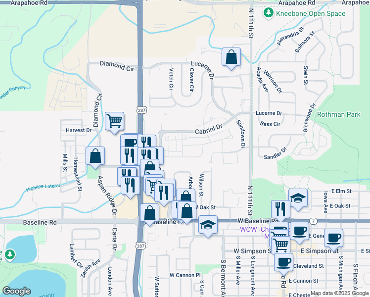 map of restaurants, bars, coffee shops, grocery stores, and more near 748 San Juan Drive in Lafayette