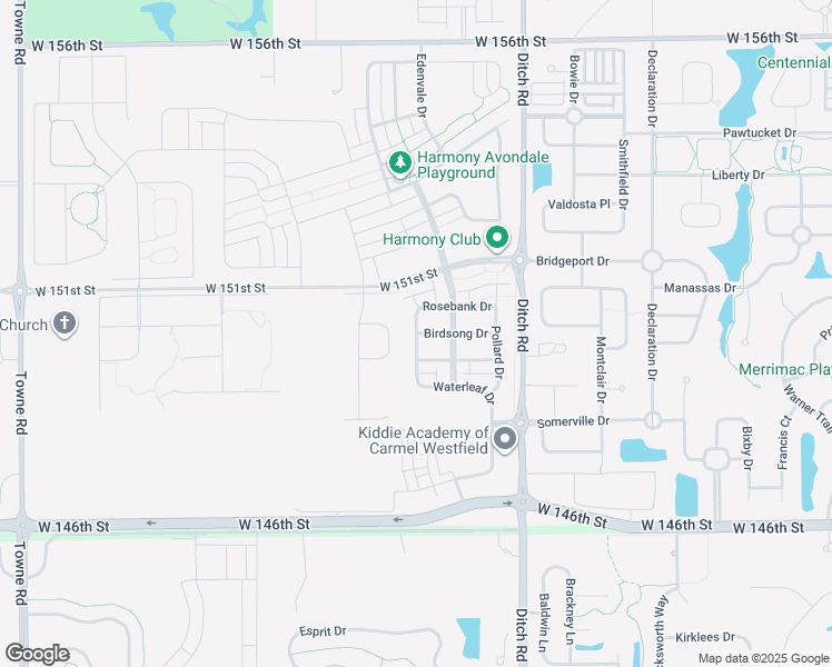 map of restaurants, bars, coffee shops, grocery stores, and more near Dawnhaven Drive in Westfield