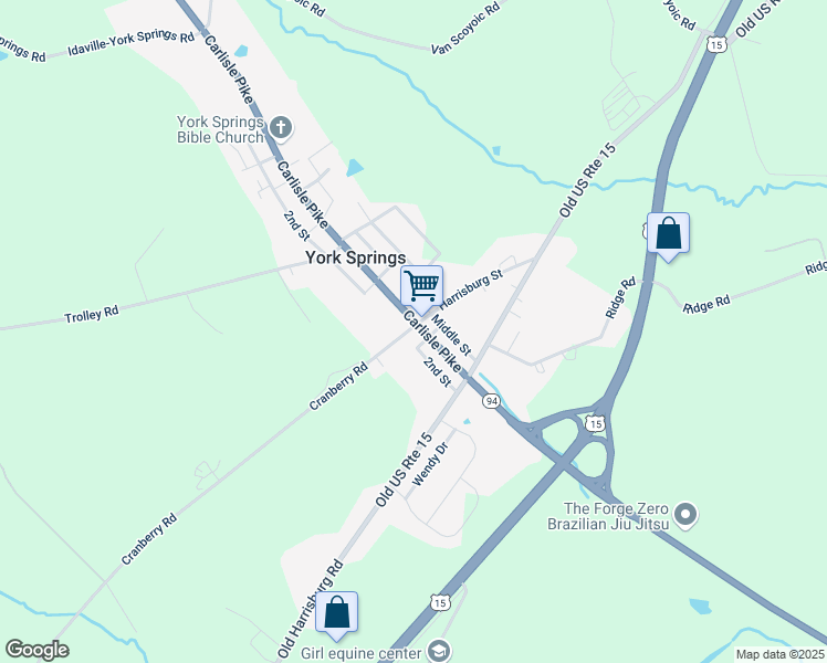 map of restaurants, bars, coffee shops, grocery stores, and more near 163 Main Street in York Springs