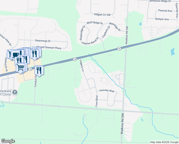 map of restaurants, bars, coffee shops, grocery stores, and more near 100 Catalina Lane in Pataskala