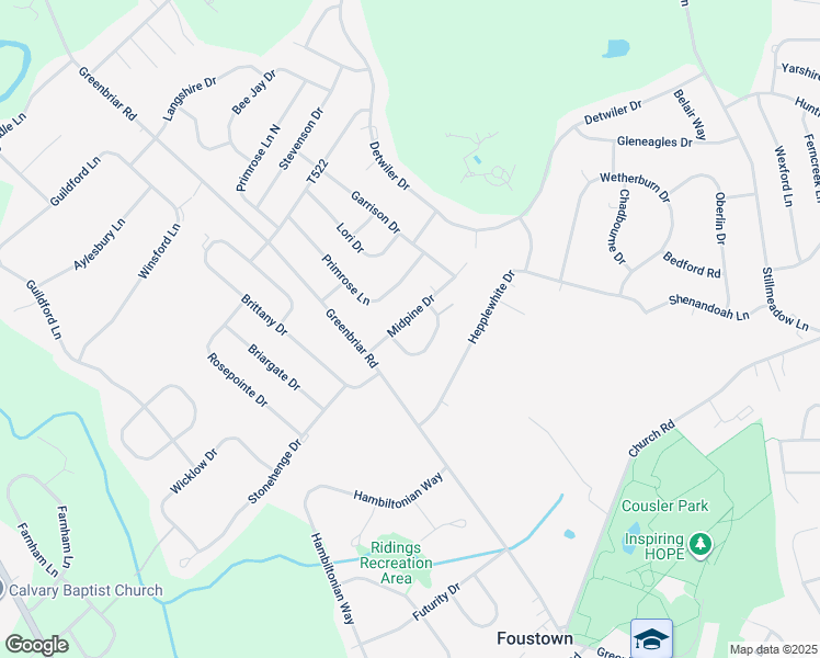 map of restaurants, bars, coffee shops, grocery stores, and more near 2515 Midpine Drive in York