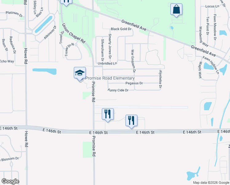 map of restaurants, bars, coffee shops, grocery stores, and more near 11215 Funny Cide Drive in Noblesville