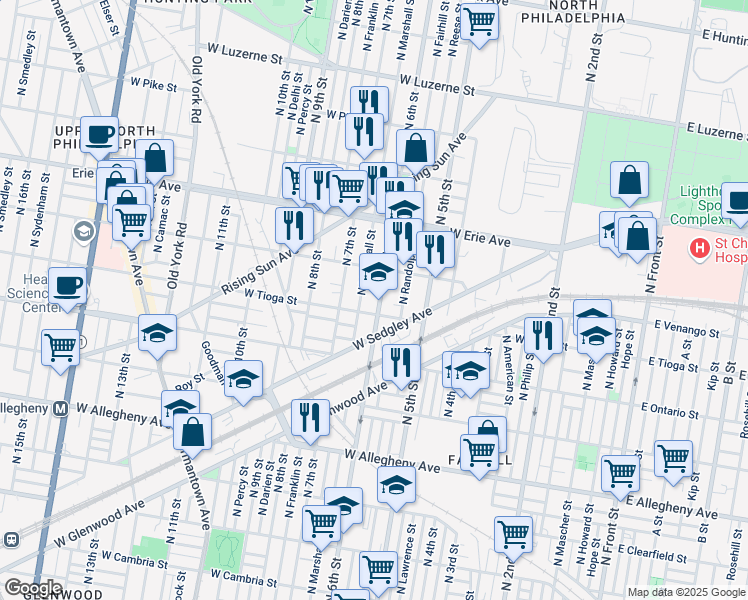 map of restaurants, bars, coffee shops, grocery stores, and more near 3518 North 6th Street in Philadelphia