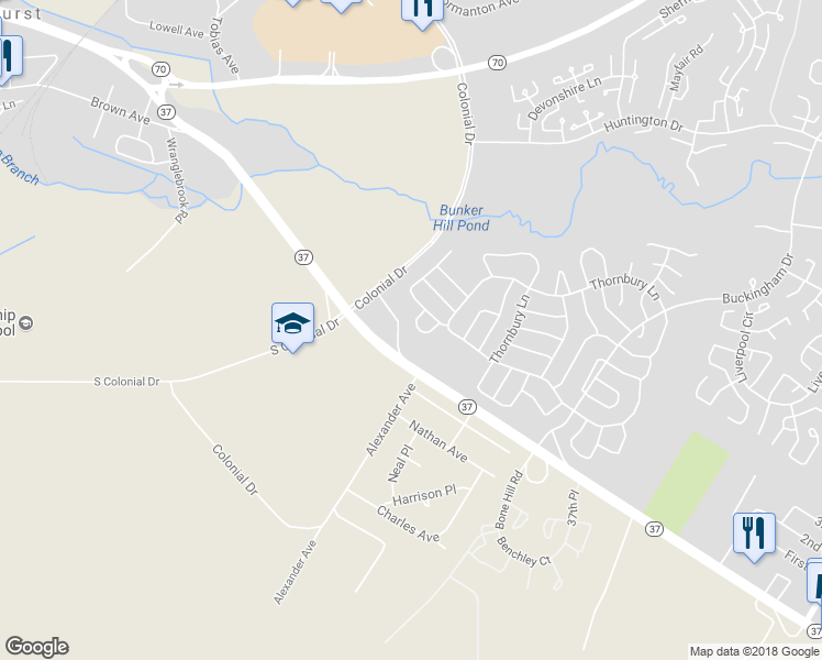 map of restaurants, bars, coffee shops, grocery stores, and more near 1249B Thornbury Lane in Manchester Township