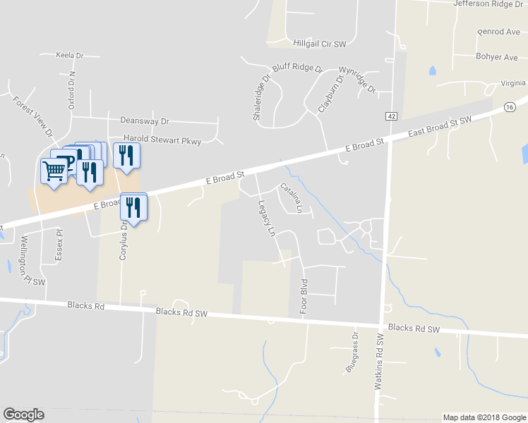 map of restaurants, bars, coffee shops, grocery stores, and more near 1009 Legacy Lane in Pataskala