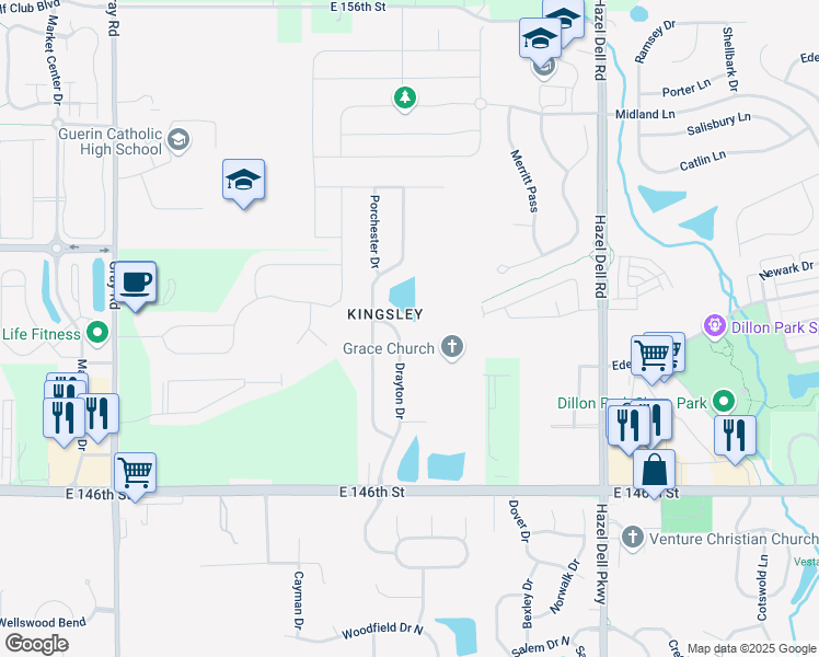 map of restaurants, bars, coffee shops, grocery stores, and more near 14944 Drayton Drive in Noblesville