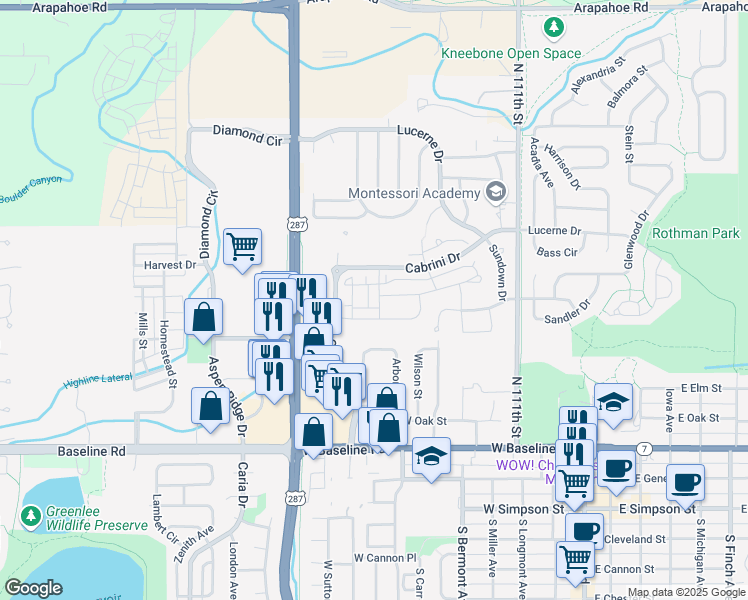 map of restaurants, bars, coffee shops, grocery stores, and more near 748 San Juan Drive in Lafayette