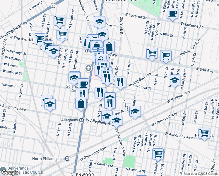 map of restaurants, bars, coffee shops, grocery stores, and more near in Philadelphia