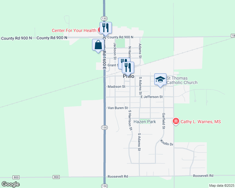 map of restaurants, bars, coffee shops, grocery stores, and more near 112 West Jefferson Street in Philo