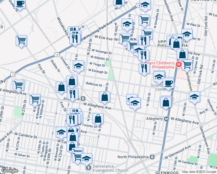 map of restaurants, bars, coffee shops, grocery stores, and more near 3327 North 20th Street in Philadelphia