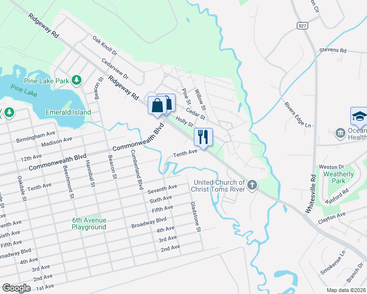 map of restaurants, bars, coffee shops, grocery stores, and more near 2217 10th Avenue in Toms River