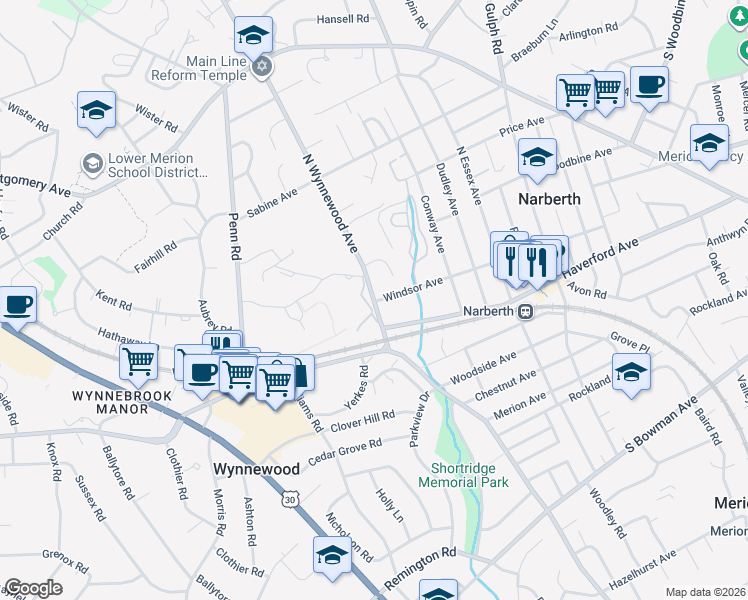 map of restaurants, bars, coffee shops, grocery stores, and more near 200 North Wynnewood Avenue in Wynnewood