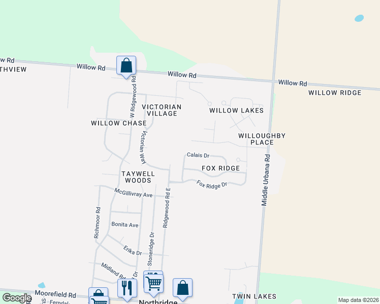 map of restaurants, bars, coffee shops, grocery stores, and more near 5625 Calais Drive in Springfield