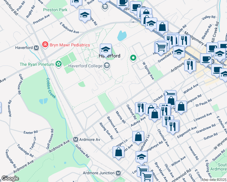 map of restaurants, bars, coffee shops, grocery stores, and more near 700 Ardmore Avenue in Ardmore
