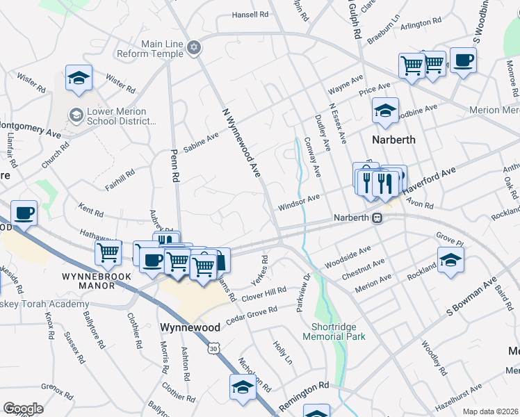 map of restaurants, bars, coffee shops, grocery stores, and more near 200 North Wynnewood Avenue in Wynnewood