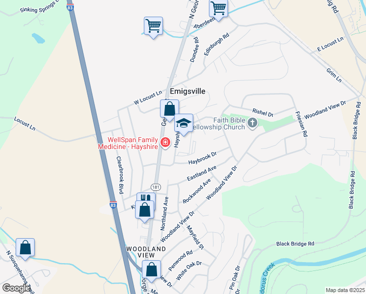 map of restaurants, bars, coffee shops, grocery stores, and more near 2801 Hayshire Drive in York