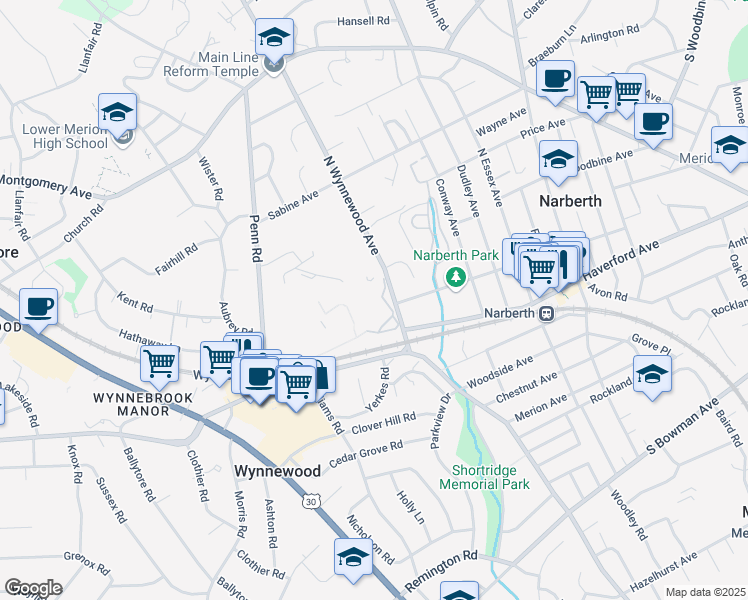 map of restaurants, bars, coffee shops, grocery stores, and more near 200 North Wynnewood Avenue in Wynnewood
